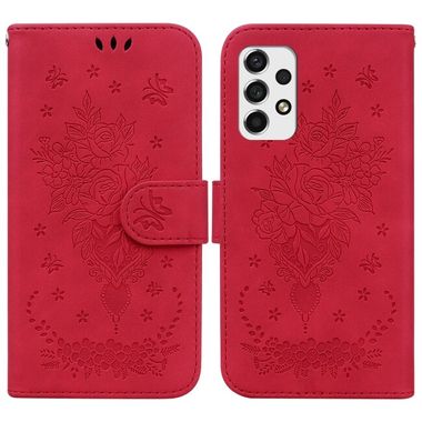 Peněženkové kožené pouzdro Butterfly Rose pro Samsung Galaxy A73 5G - Červená