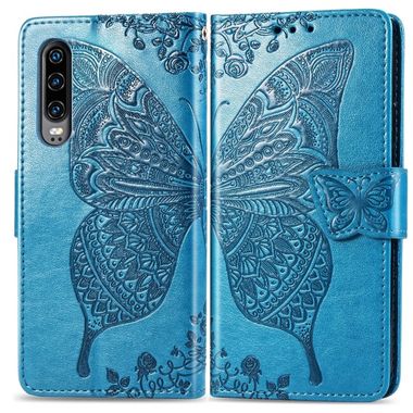 Peněženkové kožené pouzdro Butterflyna Huawei P30 – Modrá