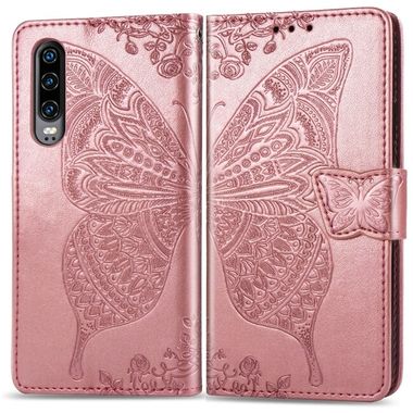 Peněženkové kožené pouzdro Butterflyna Huawei P30 – Rose Gold