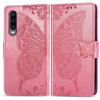 Peněženkové kožené pouzdro Butterflyna Huawei P30 – Růžová