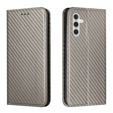 Peněženkové kožené pouzdro Carbon Fiber pro Samsung Galaxy A05s - Šedá