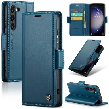 Peněženkové kožené pouzdro CaseMe Litchi pro Samsung Galaxy S24 5G - Modrá
