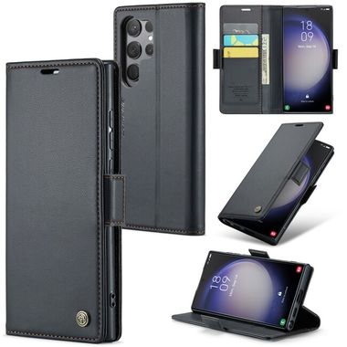 Peněženkové kožené pouzdro CaseMe Litchi pro Samsung Galaxy S24 Ultra 5G - Černá