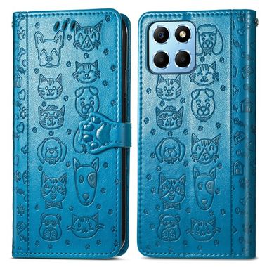 Peněženkové kožené pouzdro Cat and Dog pro Honor X8 5G/X6 - Modrá