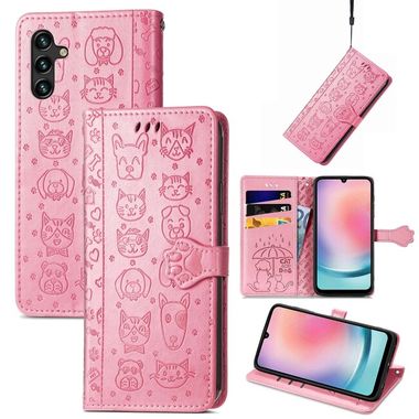 Peněženkové kožené pouzdro Cat and Dog pro Samsung Galaxy A24 - Růžová
