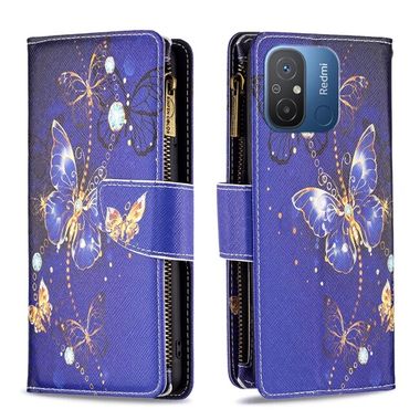 Peněženkové kožené pouzdro Colored Drawing na Xiaomi Redmi 12C - Purple Butterfly