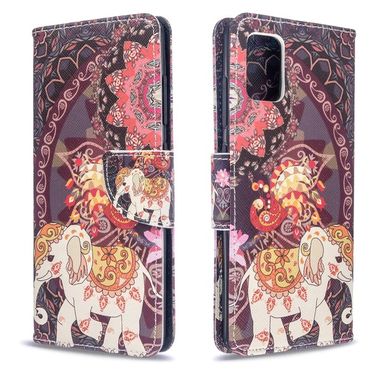 Peněženkové kožené pouzdro Colored Drawing Pattern  na Samsung Galaxy A51 Flower Elephant