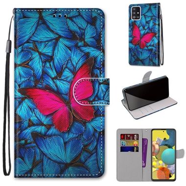 Peňaženkové kožené puzdro Samsung Galaxy A51 5G - Big Red Butterfly On Blue