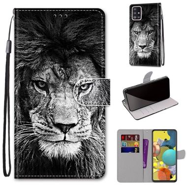 Peňaženkové kožené puzdro Samsung Galaxy A51 5G - Black and White Lion Head