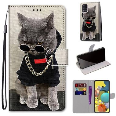 Peňaženkové kožené puzdro Samsung Galaxy A51 5G - Golden Chain Grey Cat