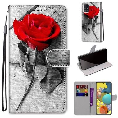 Peňaženkové kožené puzdro Samsung Galaxy A51 5G - Red Rose On Wooden