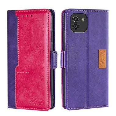 Peněženkové kožené pouzdro CONTRAST pro Samsung Galaxy A03 - Modrá a růžově červená