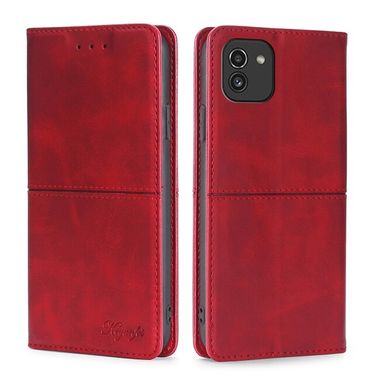 Peněženkové kožené pouzdro COW TEXTURE pro Samsung Galaxy A03 - Červená
