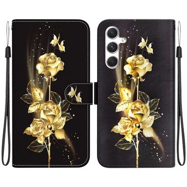 Peněženkové kožené pouzdro Crystal Drawing pro Samsung Galaxy S24 Plus 5G - Gold Butterfly Rose