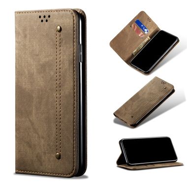 Peněženkové kožené pouzdro DENIM pro Samsung Galaxy A04s - Khaki