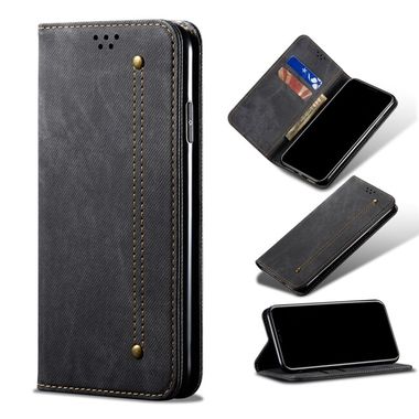 Peněženkové kožené pouzdro Denim na Samsung Galaxy A73 5G - Černá