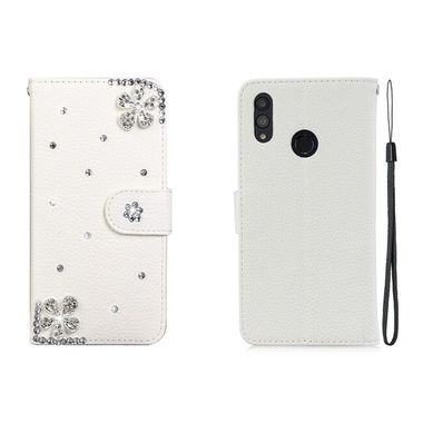 Peněženkové kožené pouzdro Diagonal Flower na Huawei P smart Z – Bílá