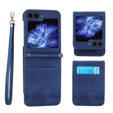 Peněženkové kožené pouzdro Dierfeng Dream pro Samsung Galaxy Z Flip 5 - Modrá