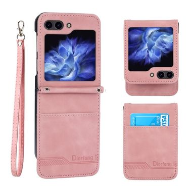 Peněženkové kožené pouzdro Dierfeng Dream pro Samsung Galaxy Z Flip 5 - Růžová