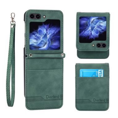 Peněženkové kožené pouzdro Dierfeng Dream pro Samsung Galaxy Z Flip 5 - Zelená