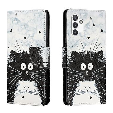 Peneženkové kožené pouzdro DRAWING na Samsung Galaxy A13 - Black White Cat