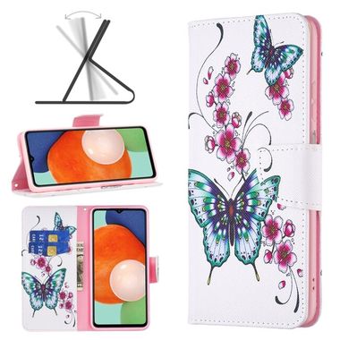 Peneženkové kožené pouzdro DRAWING na Samsung Galaxy A13 - Peach Blossom Butterfly
