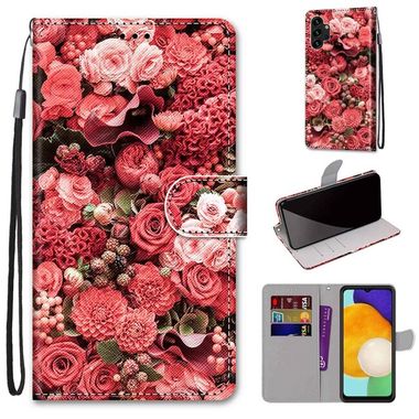 Peneženkové kožené pouzdro DRAWING na Samsung Galaxy A13 - Pink Rose Garden
