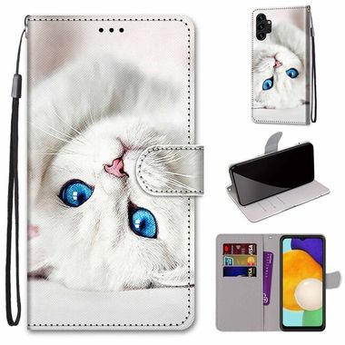 Peneženkové kožené pouzdro DRAWING na Samsung Galaxy A13 - White Kitten