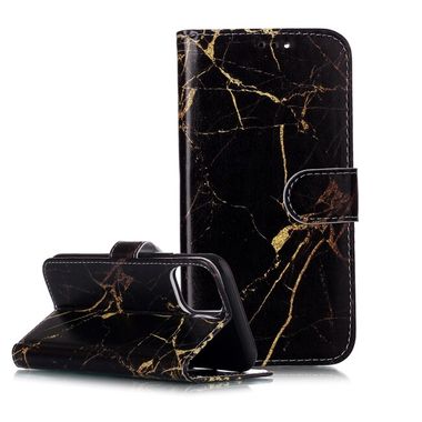 Peňeženkové kožené pouzdro DRAWING na Samsung Galaxy A22 5G - Black Gold Marble
