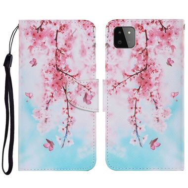 Peňeženkové kožené pouzdro DRAWING na Samsung Galaxy A22 5G - Cherry Blossoms