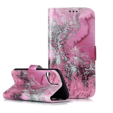 Peňeženkové kožené pouzdro DRAWING na Samsung Galaxy A22 5G - Pink Seawater