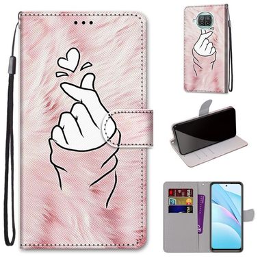 Peňeženkové kožené pouzdro DRAWING na Xiaomi Mi 10T Lite 5G - Pink Hands Heart