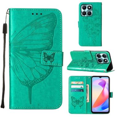 Peněženkové kožené pouzdro Embossed Butterfly na Honor X6a - Zelená
