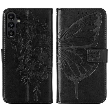 Peněženkové kožené pouzdro Embossed Butterfly pro Samsung Galaxy A05s - Černá