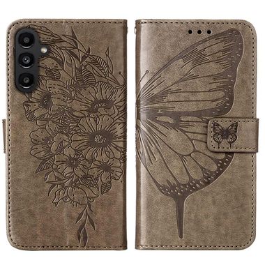 Peněženkové kožené pouzdro Embossed Butterfly pro Samsung Galaxy A05s - Šedá