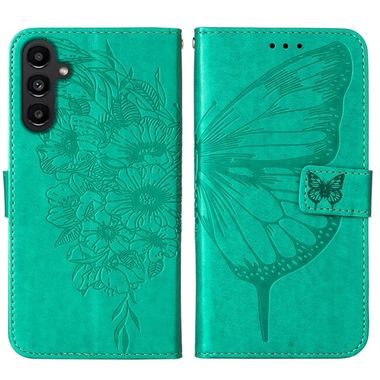 Peněženkové kožené pouzdro Embossed Butterfly pro Samsung Galaxy A05s - Zelená