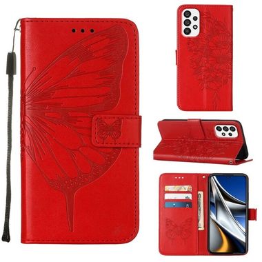 Peněženkové kožené pouzdro Embossed Butterfly pro Samsung Galaxy A73 5G - Červená