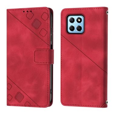 Peněženkové kožené pouzdro Embossed pro Honor X8 5G/X6 - Červená