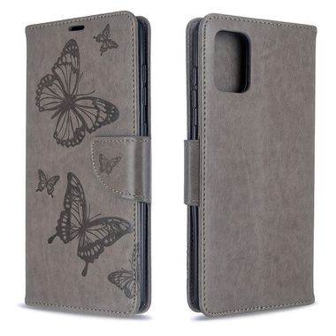 Peněženkové kožené pouzdro Embossing Two Butterflies pro Samsung Galaxy A71 - Šedá