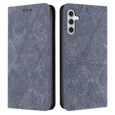 Peněženkové kožené pouzdro Ethnic Embossed pro Samsung Galaxy A05s - Šedá