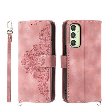 Peněženkové kožené pouzdro Flowers Embossed pro Samsung Galaxy A25 5G - Růžová