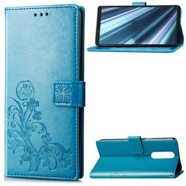 Peňaženkové kožené pouzdro FLOWERS na Sony Xperia 1 - Modrá
