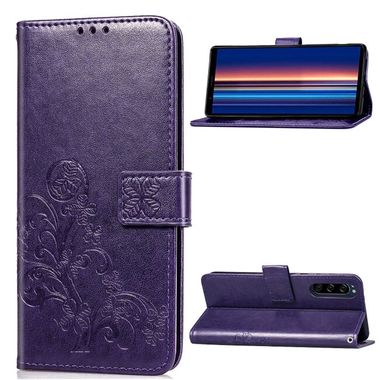 Peňaženkové kožené pouzdro ROSES na Sony Xperia 5 - Fialová