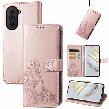Peněženkové kožené pouzdro FOUR-LEAF pro Huawei Nova 10 - Růžově zlatá
