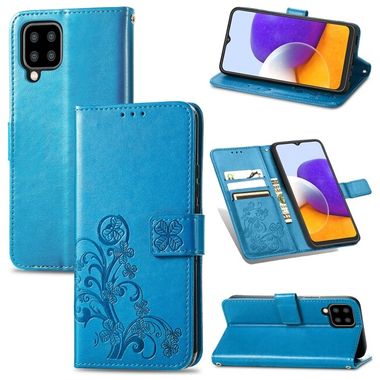 Peňeženkové kožené pouzdro FOUR-LEAF na Samsung Galaxy A22 4G - Modrá