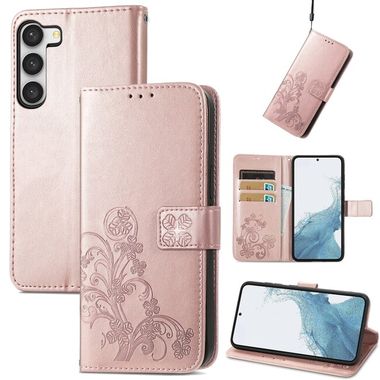 Peňeženkové kožené pouzdro FOUR-LEAF pro Samsung Galaxy S23 5G – Růžově zlatá
