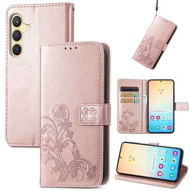 Peněženkové kožené pouzdro Four-leaf pro Samsung Galaxy S24 Plus 5G - Růžové zlato