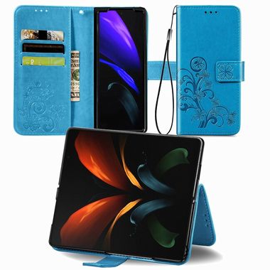Peněženkové kožené pouzdro Four-leaf pro Samsung Galaxy Z Fold4 - Modrá