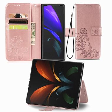 Peněženkové kožené pouzdro Four-leaf Samsung Galaxy Z Fold4 - Růžovozlatá