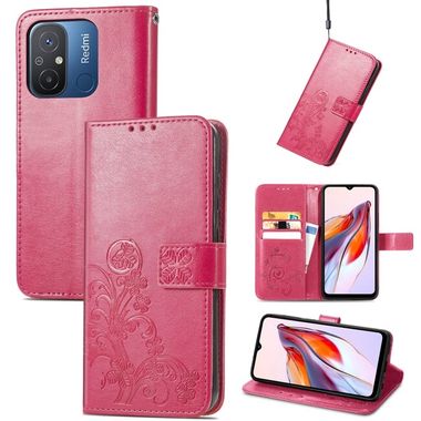 Peněženkové kožené pouzdro FOUR-LEAF na Xiaomi 12C – Růžová